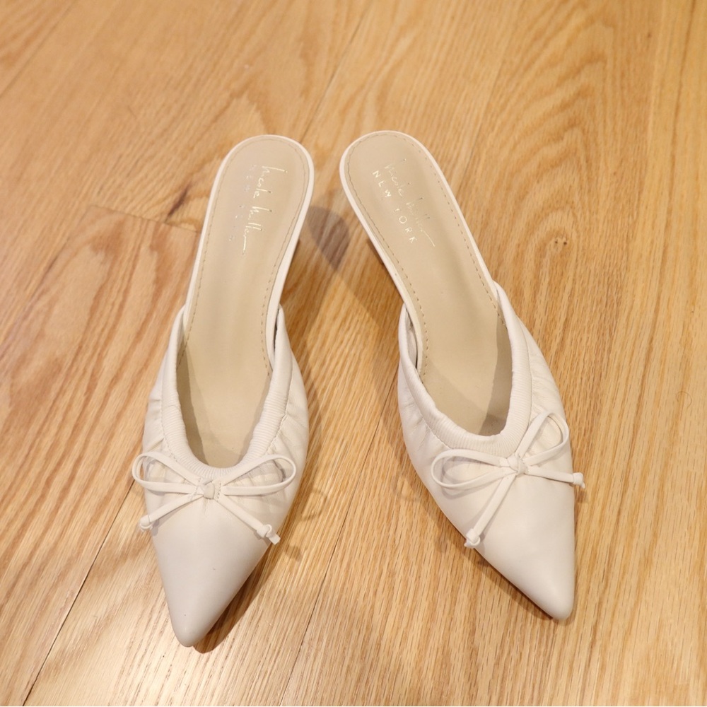Cream Bow Kitten Heel Mule by Nicole Miller